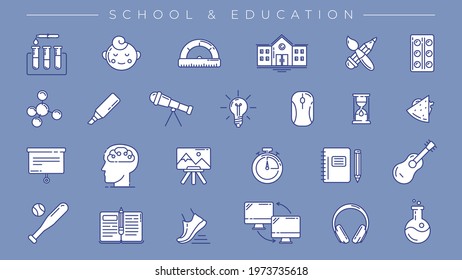School and Education concept line style vector icons set.