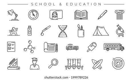 School and Education concept line style vector icons set.