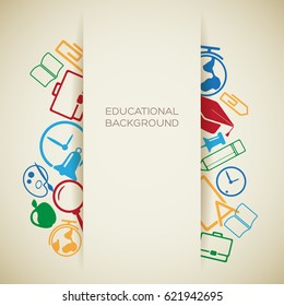 School education concept with place for text and colorful school icons on light background vector illustration