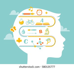 School and Education Concept. Science and Literacy Icons. Infographic Style. Vector Illustration