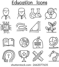 Conjunto de iconos de doodle de escuela y Educación