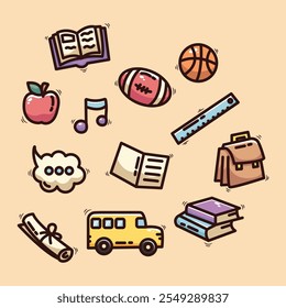 School and education doodle icons set, vector illustration 