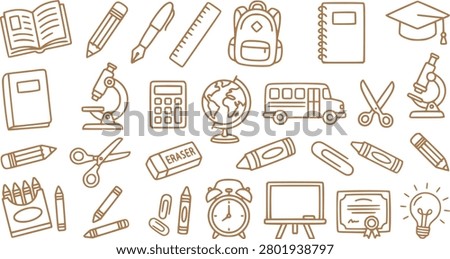 School Education Doodle Seamless Pattern with Learning Supplies