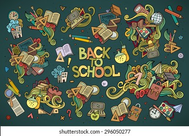 School and education doodles hand drawn vector symbols and objects