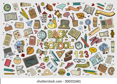 School and education doodles hand drawn vector symbols and objects