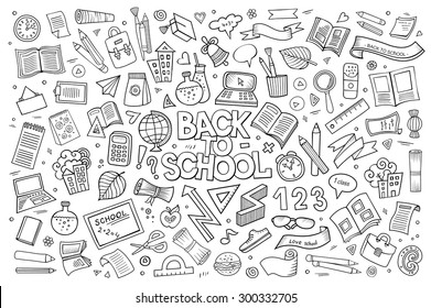 School and education doodles hand drawn vector sketch symbols and objects