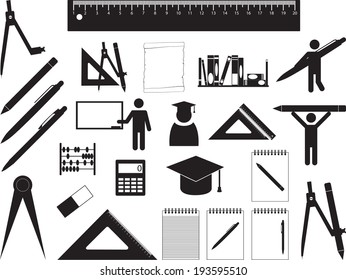 School and education elements illustrated on white