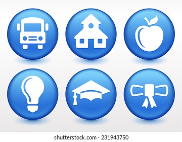 School and Education Experience on Blue Round Buttons