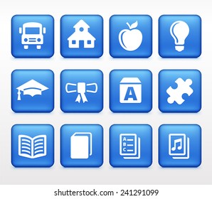 School and Education Experience on Blue Square Buttons