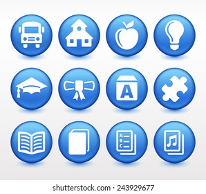 School and Education Experience on Blue Round Buttons