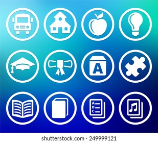 School and Education Experience on Blue Round Buttons
