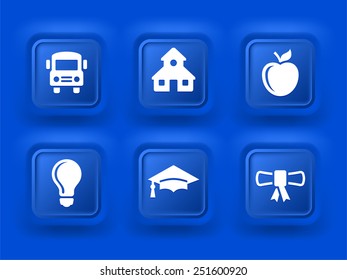 School and Education Experience on Blue Bevel Square Buttons