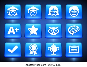 School and Education Experience on Blue Square Buttons