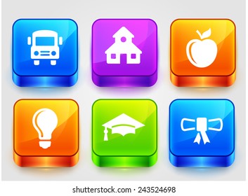 School and Education Experience on Color Square Buttons