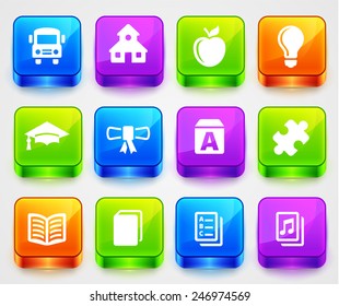 School and Education Experience on Color Square Buttons