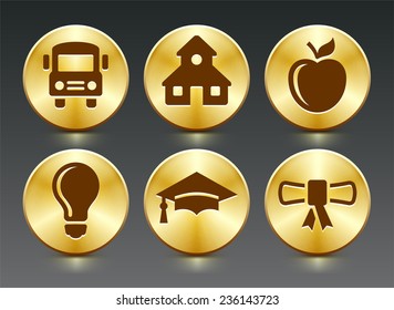 School and Education Experience on Gold Round Buttons