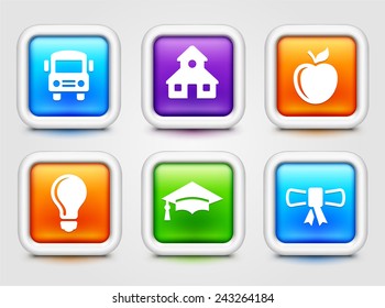 School and Education Experience on Multi Color Square Buttons