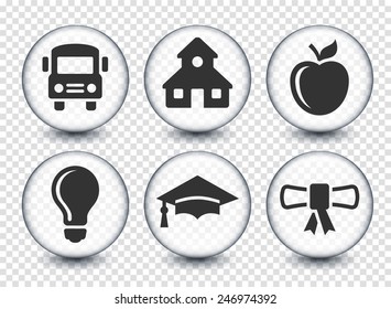 School and Education Experience on Transparent Round Buttons