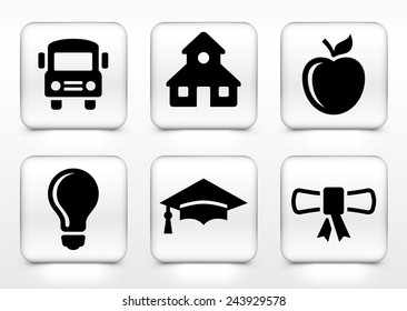 School and Education Experience on White Square Buttons