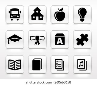 School and Education Experience on White Square Buttons