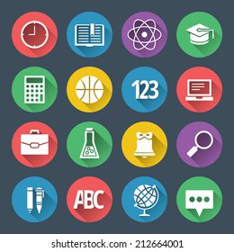School and education flat design icons set