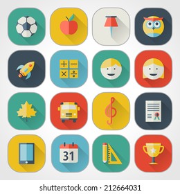 School and education flat design icons set