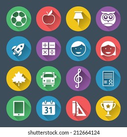 School and education flat design icons set