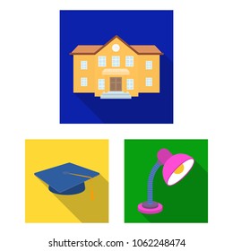 School and education flat icons in set collection for design.College, equipment and accessories vector symbol stock web illustration.