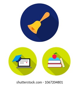 School and education flat icons in set collection for design.College, equipment and accessories vector symbol stock web illustration.