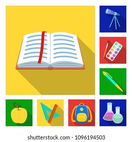 School and education flat icons in set collection for design.College, equipment and accessories vector symbol stock web illustration.