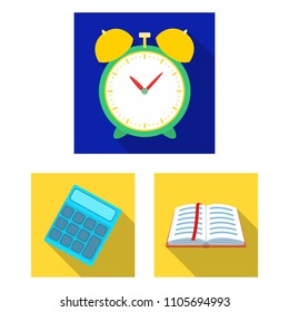 School and education flat icons in set collection for design.College, equipment and accessories vector symbol stock web illustration.