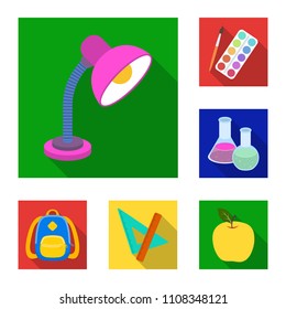 School and education flat icons in set collection for design.College, equipment and accessories vector symbol stock web illustration.
