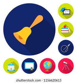 School and education flat icons in set collection for design.College, equipment and accessories vector symbol stock web illustration.