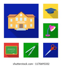 School and education flat icons in set collection for design.College, equipment and accessories vector symbol stock web illustration.