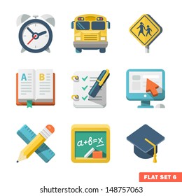 School And Education Flat Icons For Web And Mobile App