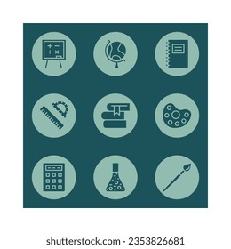 School and education flat line icons set. book, graduate hat, pen, pencil, ruler, apple, calculator. Simple flat vector illustration for web site or mobile app