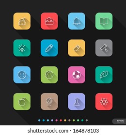 School and Education flat style icons set - Vector illustration
