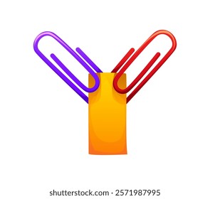 School education font paper clip stationery Y letter. Kid creative classes funny English alphabet letter, education tool vector ABC typeset element or child study cartoon stationery latin font symbol