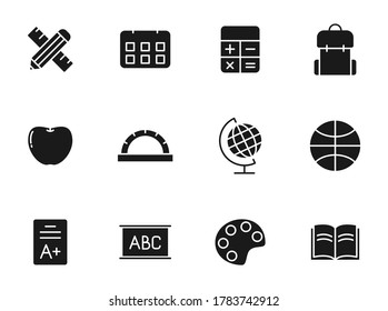 school and education glyph vector icons isolated on white. school icon set for web design, mobile app, user interface and print