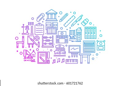 School and education gradient line icons illustration. Design in modern style with related icons ornament concept for ui, ux, web, app banner design