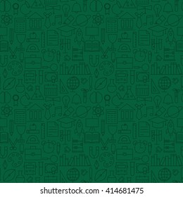 School Education Green Seamless Pattern. Vector Science Design and Seamless Background in Trendy Modern Line Style. Thin Outline Art