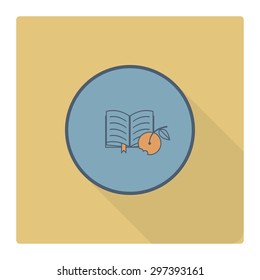 School and Education Icon - Book and Apple Vector Illustration. Flat design style