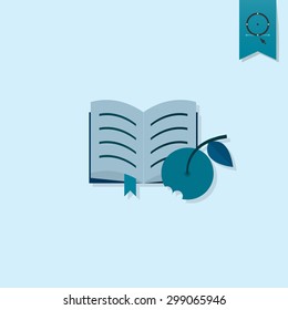 School and Education Icon - Book and Apple Vector Illustration. Flat design style