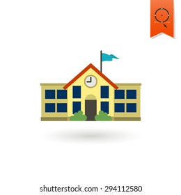 School and Education Icon - School Building. Vector Illustration. Flat design style