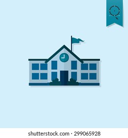 School and Education Icon - School Building. Vector Illustration. Flat design style