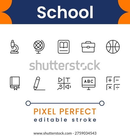 School education icon collection with classroom, books, study tools and academic symbols modern minimal vector design