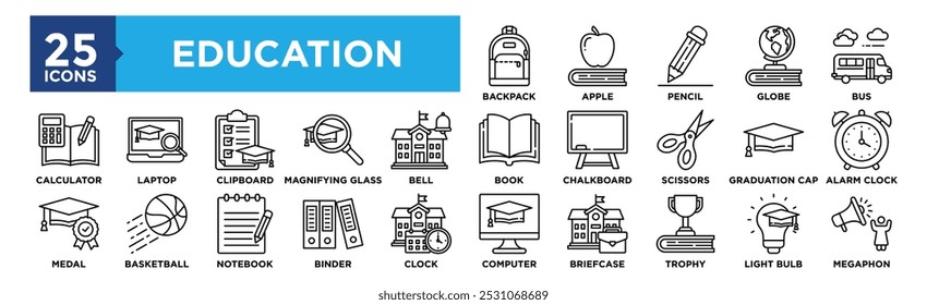 School and Education icon collection set. Containing design education, school, study, vector, student, book, learning	