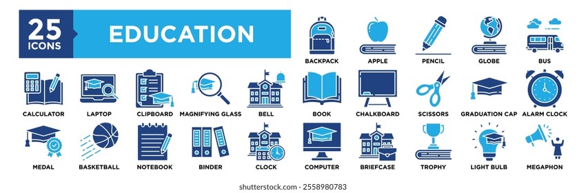 School and Education icon collection set. Containing design education, school, study, vector, student, book, learning	