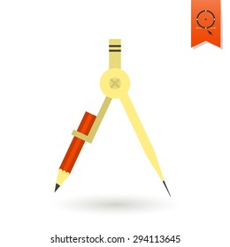School and Education Icon - Compass. Vector Illustration. Flat design style