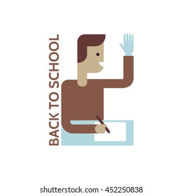 School education icon isolated on white background. Vector illustration concept student raises his hand meets lesson